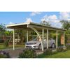 Einzelcarport 'Basic 2' 304 x 676 cm Kiefer KDI PVC-Dach, mit einem Einfahrtsbogen