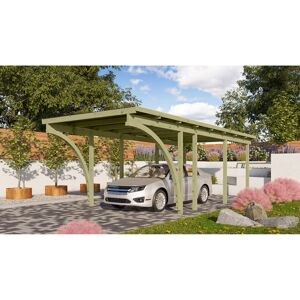 Einzelcarport 'Eco 2' 304 x 676 cm Kiefer KDI PVC-Dach, mit zwei Einfahrtsbögen