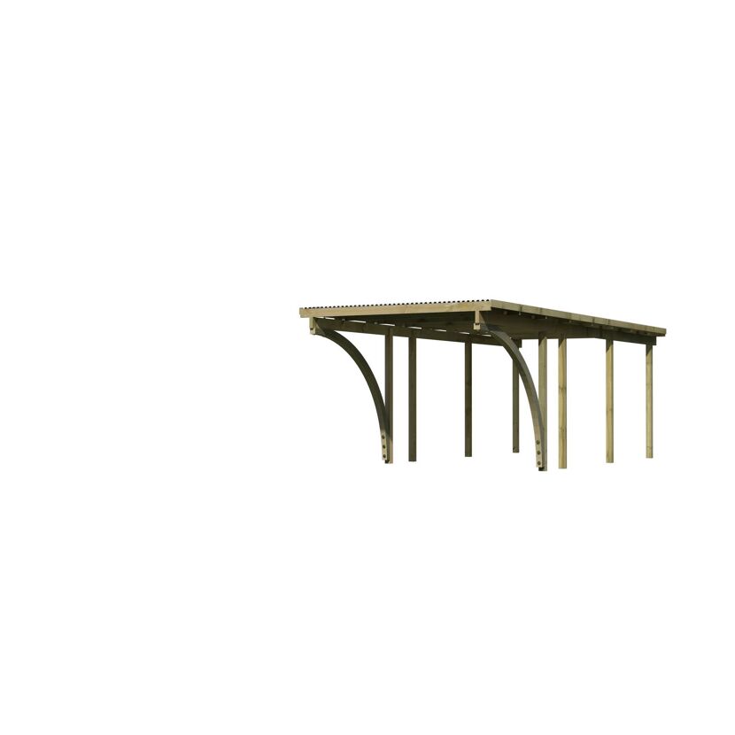 Einzelcarport 'Eco 2' 304 x 676 cm Kiefer KDI PVC-Dach, mit zwei Einfahrtsbögen