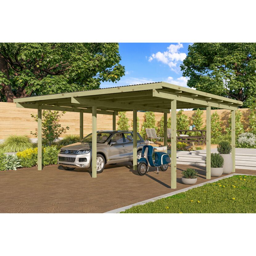 Doppelcarport 'Eco 1' 563 x 490 cm Kiefer KDI PVC-Dach