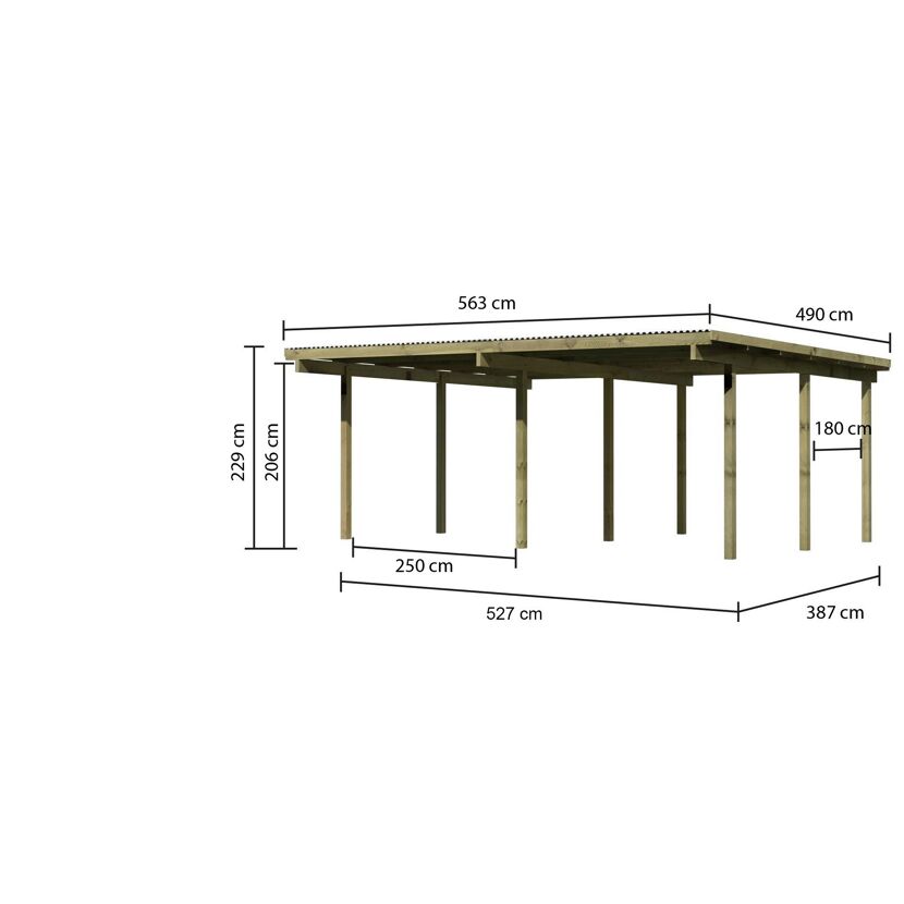 Doppelcarport 'Eco 1' 563 x 490 cm Kiefer KDI PVC-Dach