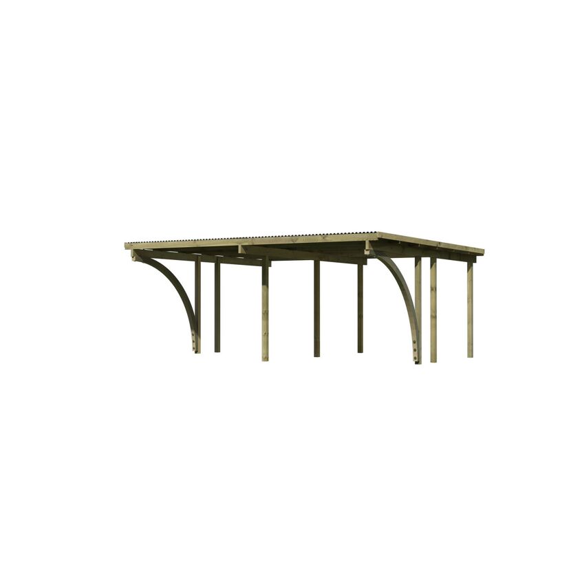 Doppelcarport 'Eco 1' 563 x 490 cm Kiefer KDI PVC-Dach, mit zwei Einfahrtsbögen