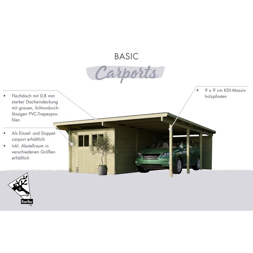 Doppelcarport 'Eco 2' 563 x 676 cm Kiefer KDI PVC-Dach