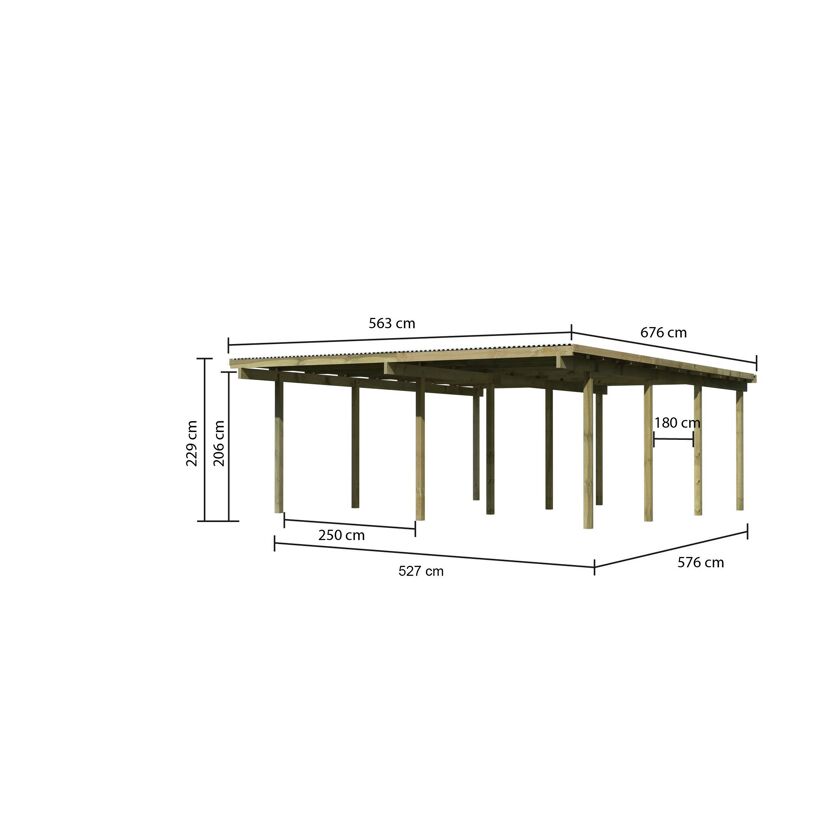 Doppelcarport 'Eco 2' 563 x 676 cm Kiefer KDI PVC-Dach