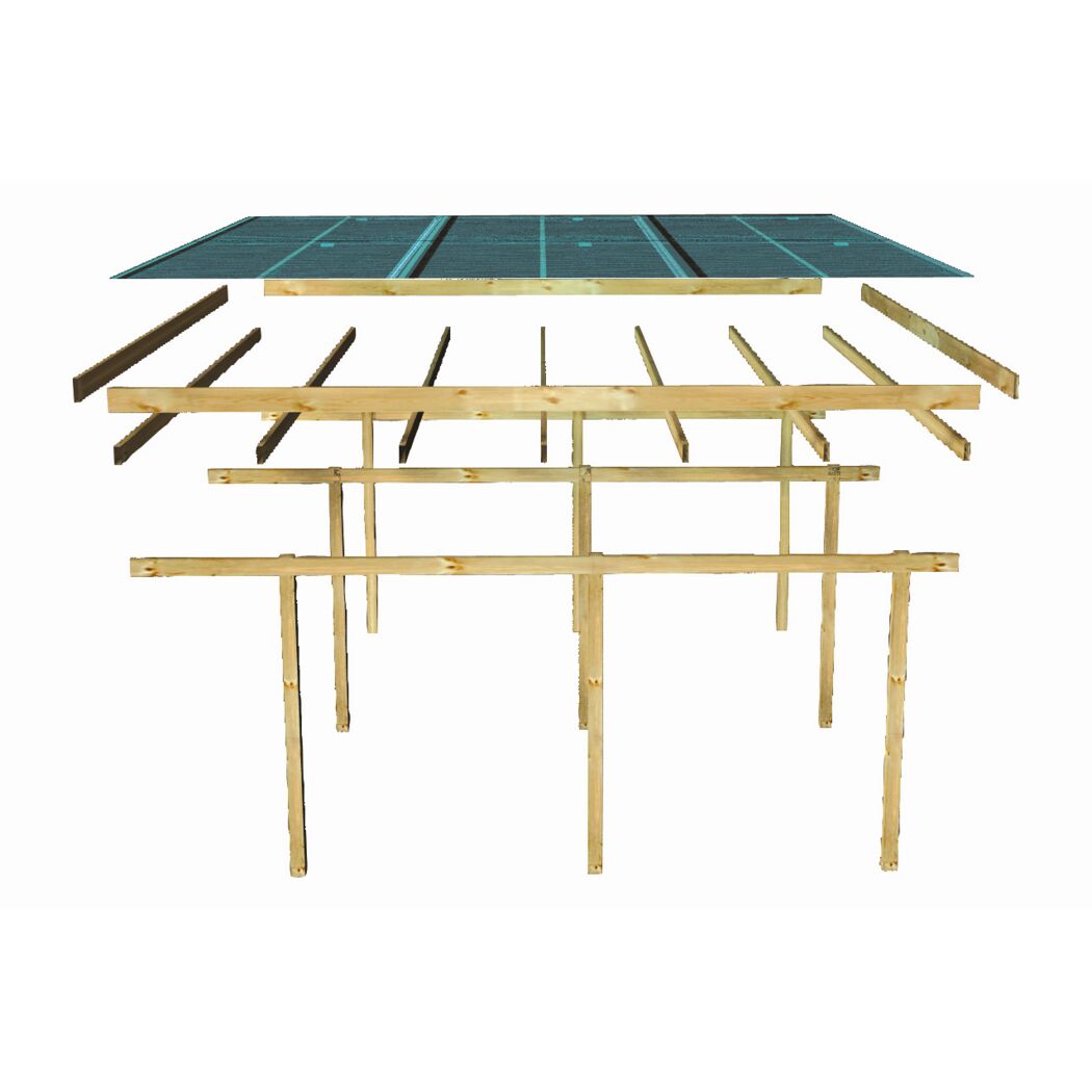 Doppelcarport 'Basic 2' 563 x 676 cm Kiefer KDI PVC-Dach, mit einem Einfahrtsbogen