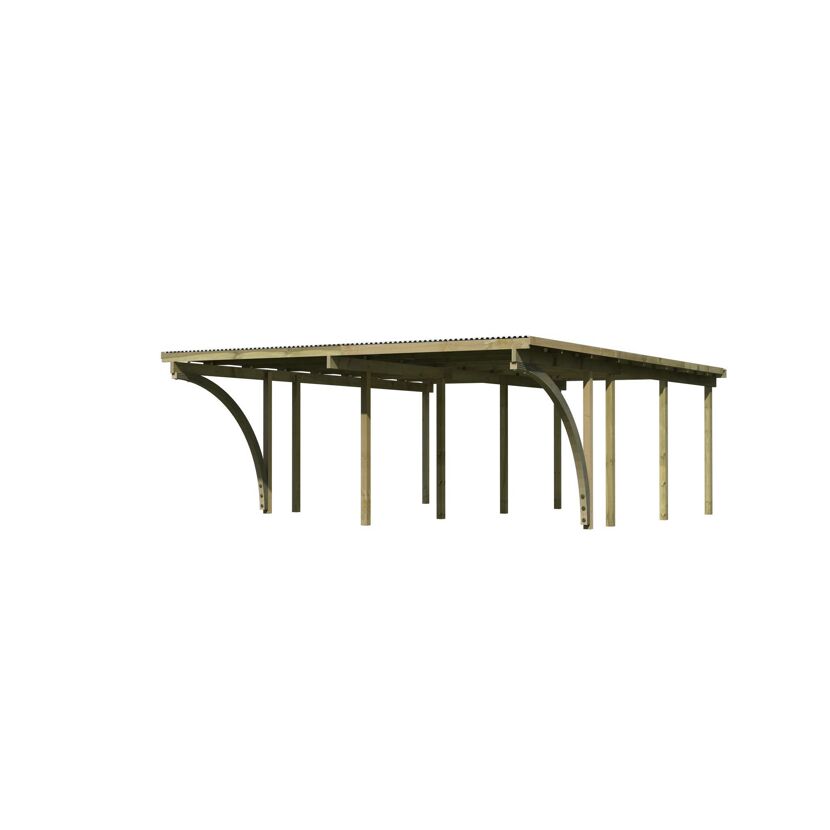Doppelcarport 'Eco 2' 563 x 676 cm Kiefer KDI PVC-Dach, mit zwei Einfahrtsbögen