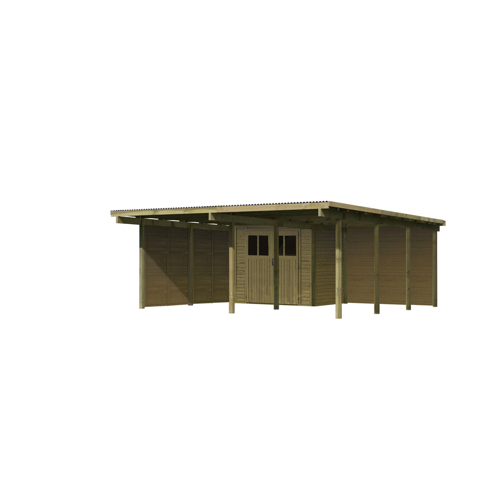 Doppelcarport 'Eco 2' 563 x 676 cm Kiefer KDI PVC-Dach, Abstellraum klein, 2 Seitenwänden, 1 Rückwand + product picture