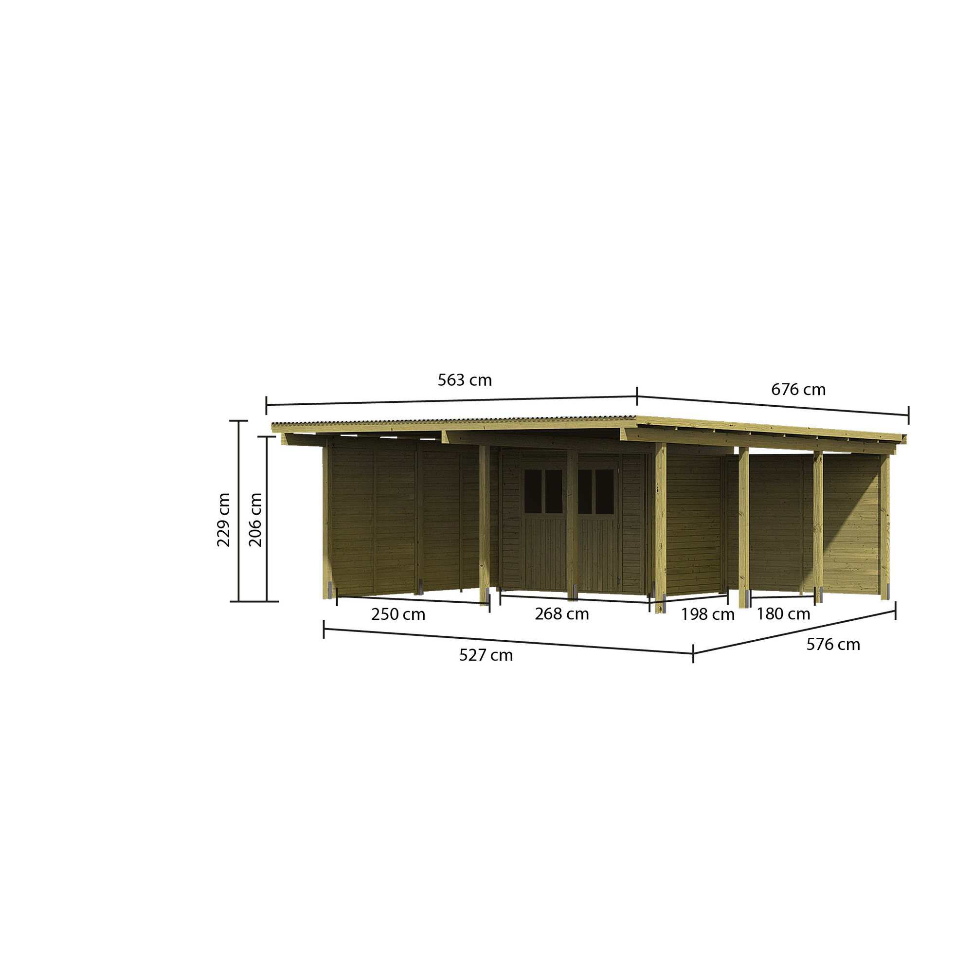 Doppelcarport 'Eco 2' 563 x 676 cm Kiefer KDI PVC-Dach, Abstellraum klein, 2 Seitenwänden, 1 Rückwand + product picture
