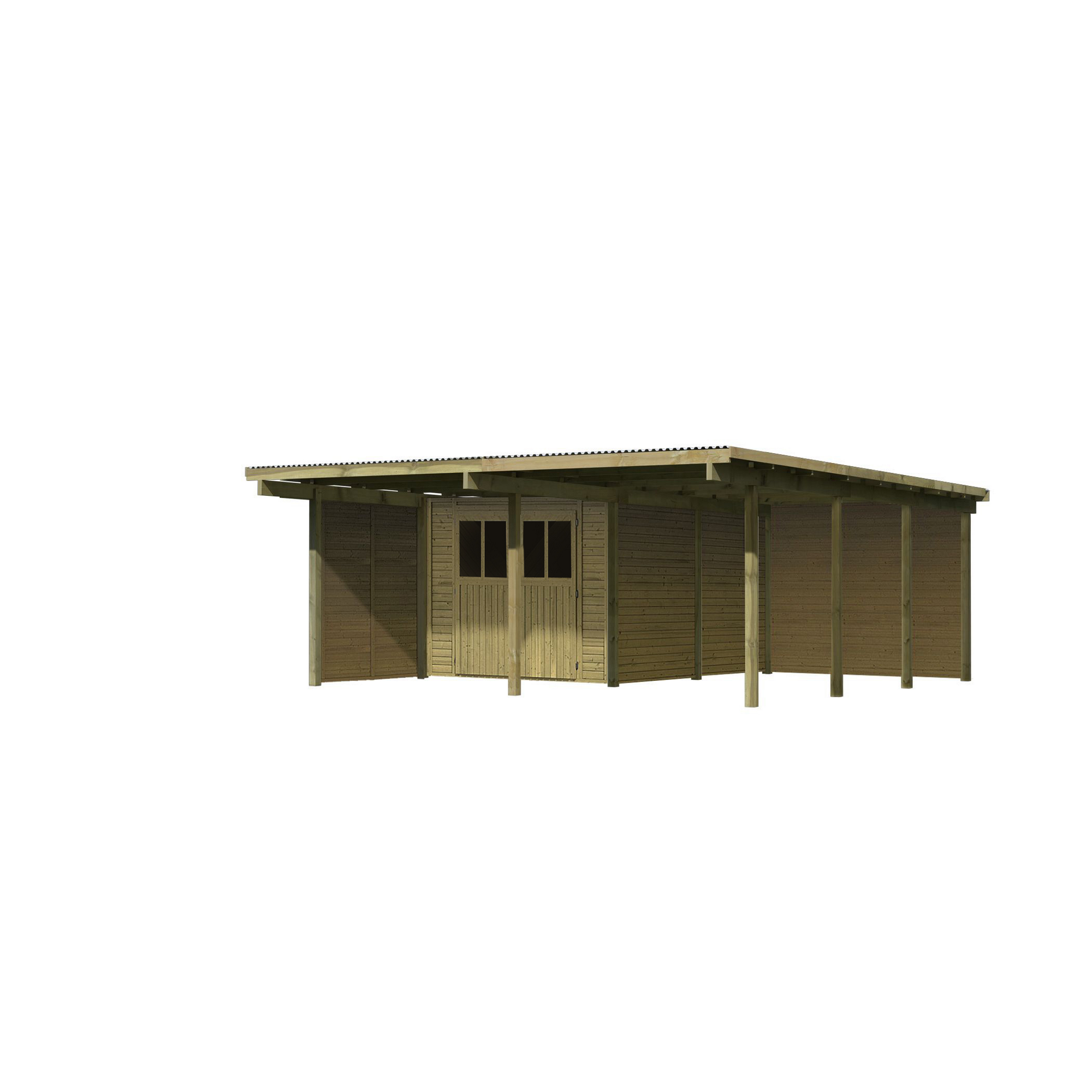 Doppelcarport 'Eco 2' 563 x 676 cm Kiefer KDI PVC-Dach, Abstellraum mittel, 1 Seitenwand, 1 Rückwand + product picture