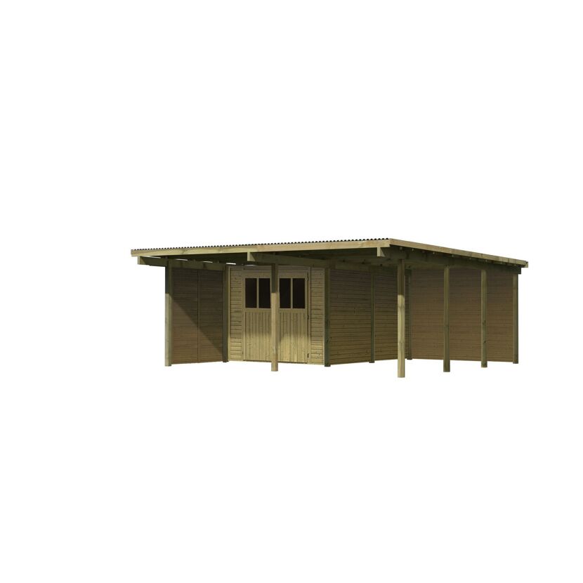 Holzcarport mit Geräteschuppen