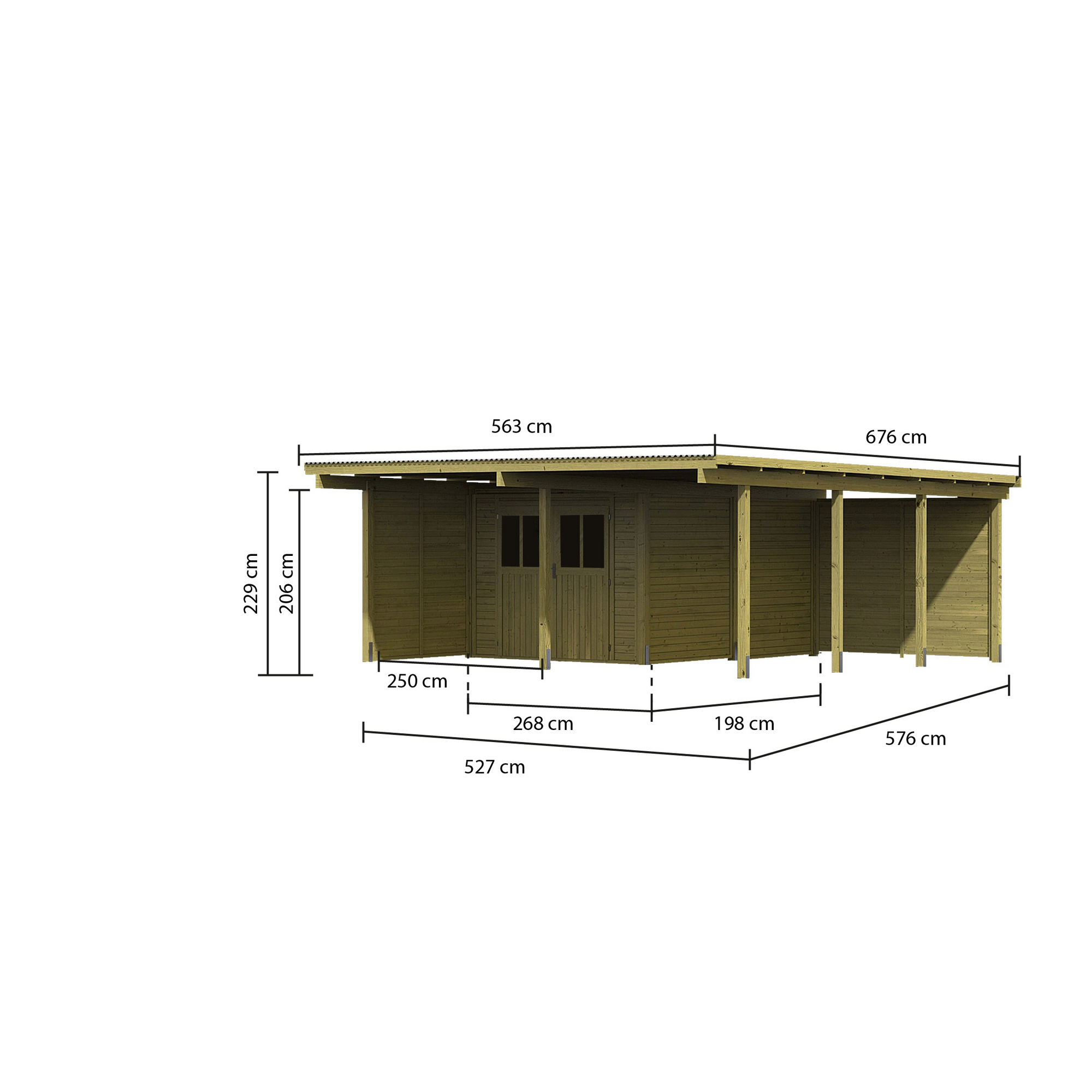 Doppelcarport 'Eco 2' 563 x 676 cm Kiefer KDI PVC-Dach, Abstellraum mittel, 1 Seitenwand, 1 Rückwand + product picture