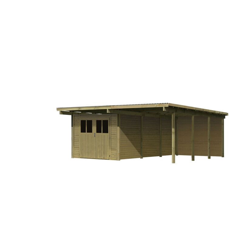 Holzcarport mit Geräteschuppen