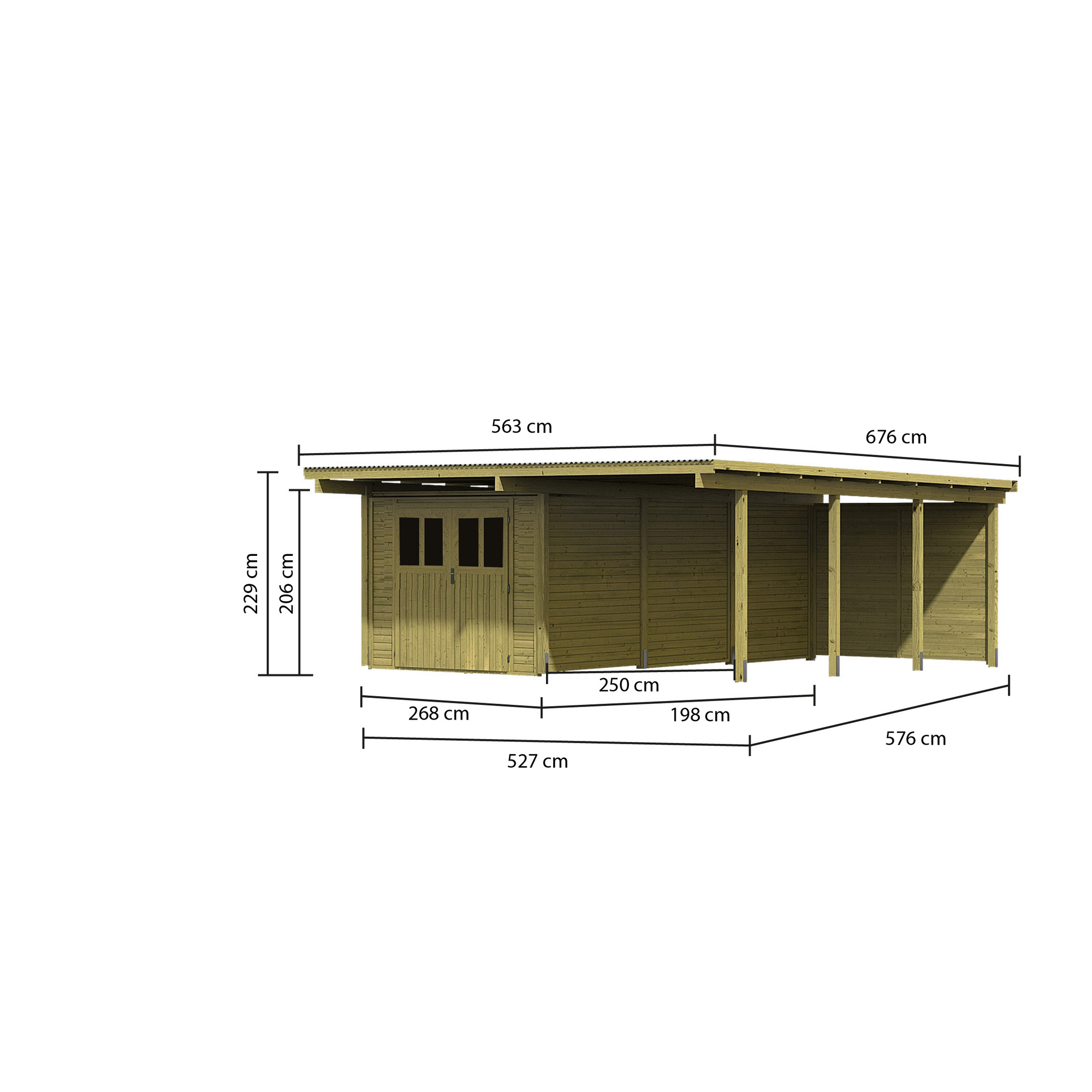 Doppelcarport 'Eco 2' 563 x 676 cm Kiefer KDI PVC-Dach, Abstellraum groß, 1 Rückwand + product picture