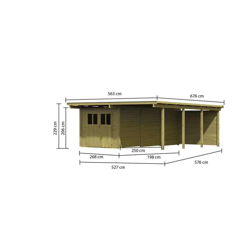 Gartenhaus aus Holz mit angebauter Überdachung