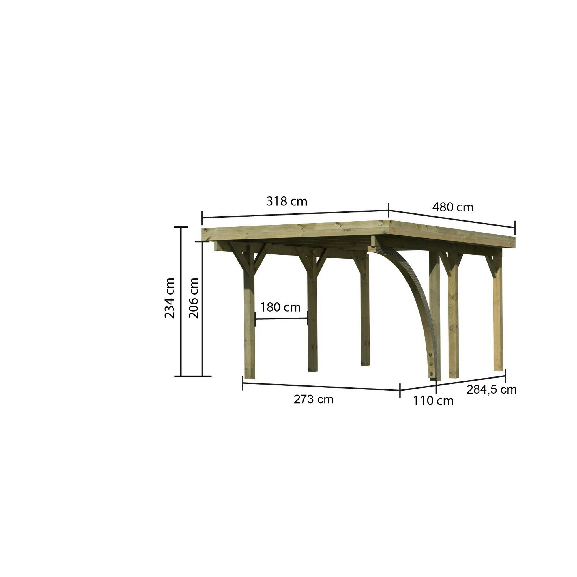 Einzelcarport 'Classic 1' 318 x 480 cm Kiefer KDI PVC-Dach, mit einem Einfahrtsbogen + product picture