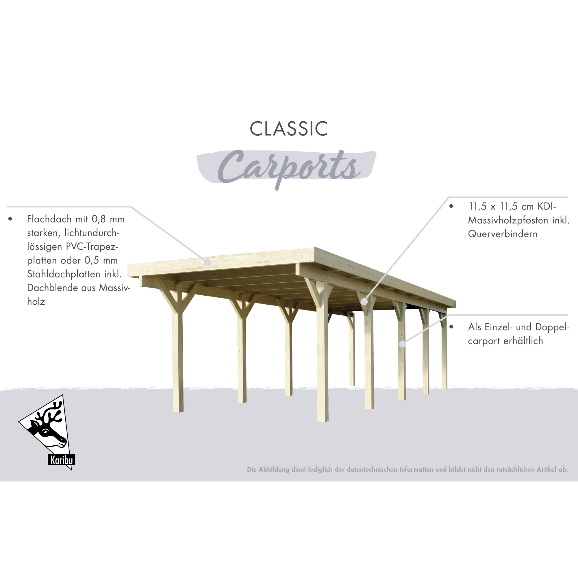 Einzelcarport 'Classic 1' 318 x 480 cm Kiefer KDI PVC-Dach, mit einem Einfahrtsbogen + product picture