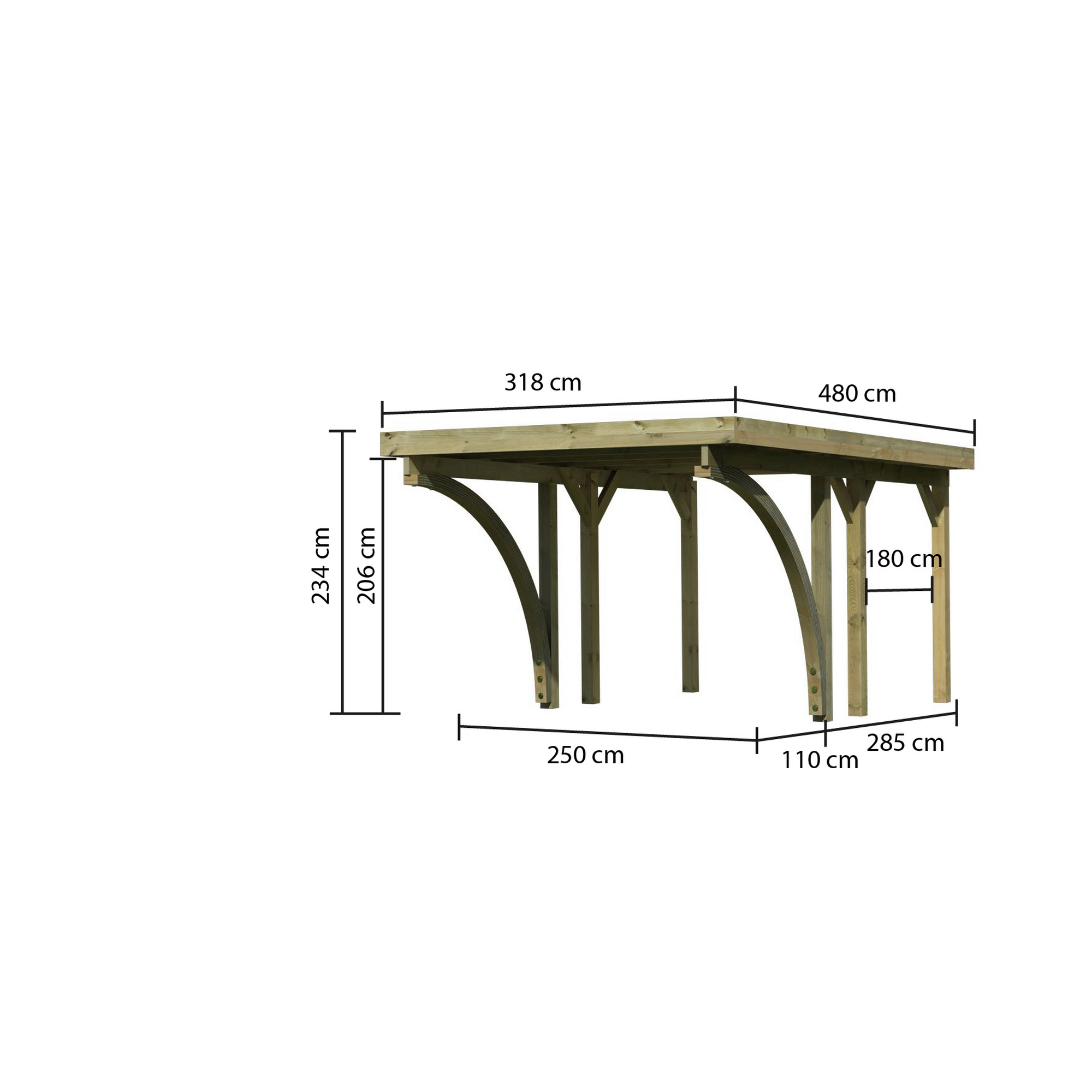 Einzelcarport 'Classic 1' 318 x 480 cm Kiefer KDI PVC-Dach, mit zwei Einfahrtsbogen + product picture