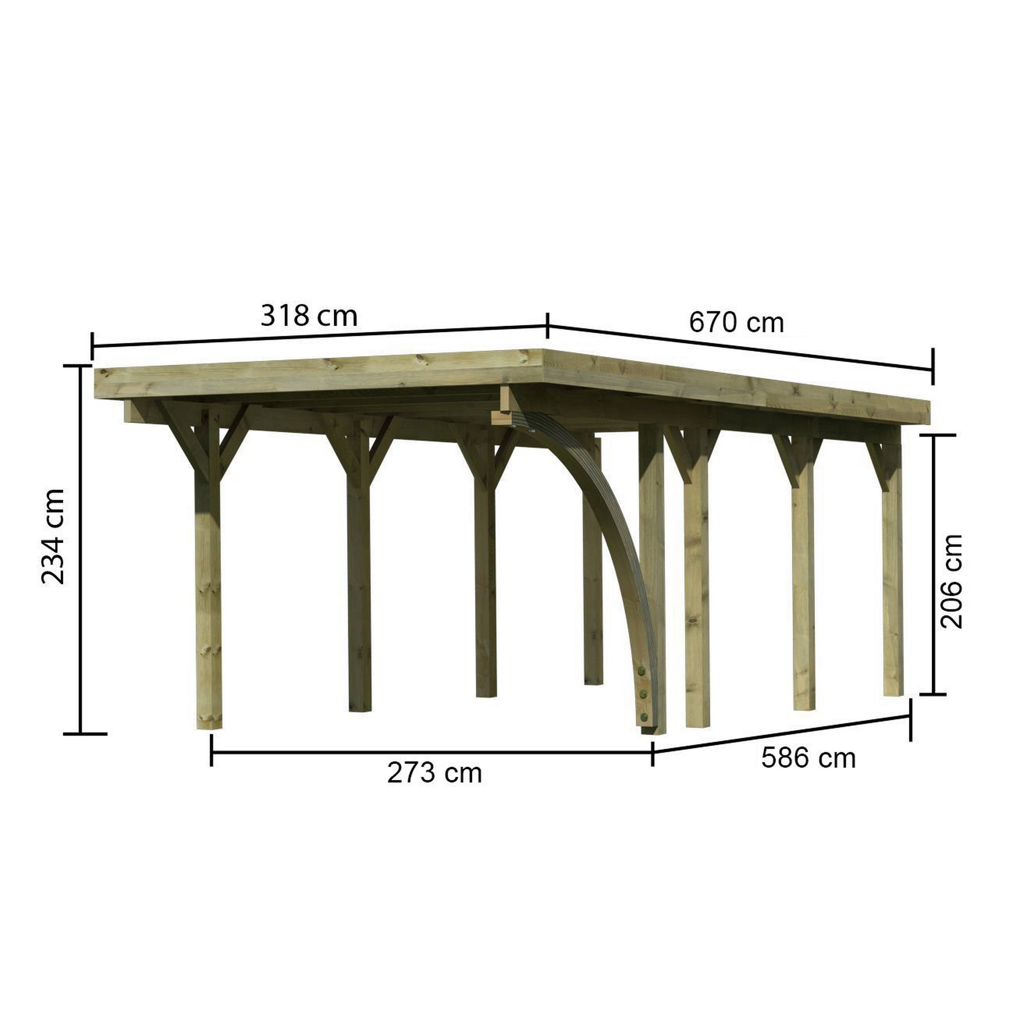 Einzelcarport 'Classic 2' 318 x 670 cm Kiefer KDI PVC-Dach, mit einem Einfahrtsbogen + product picture