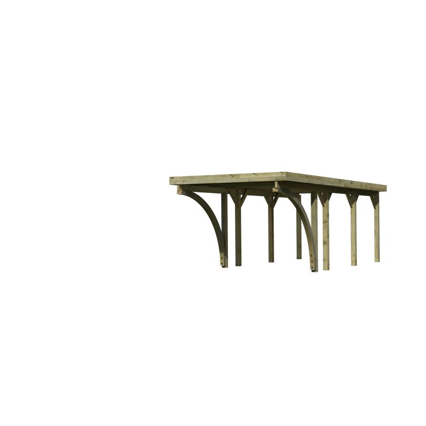 Holzcarport mit geschwungenen Trägern