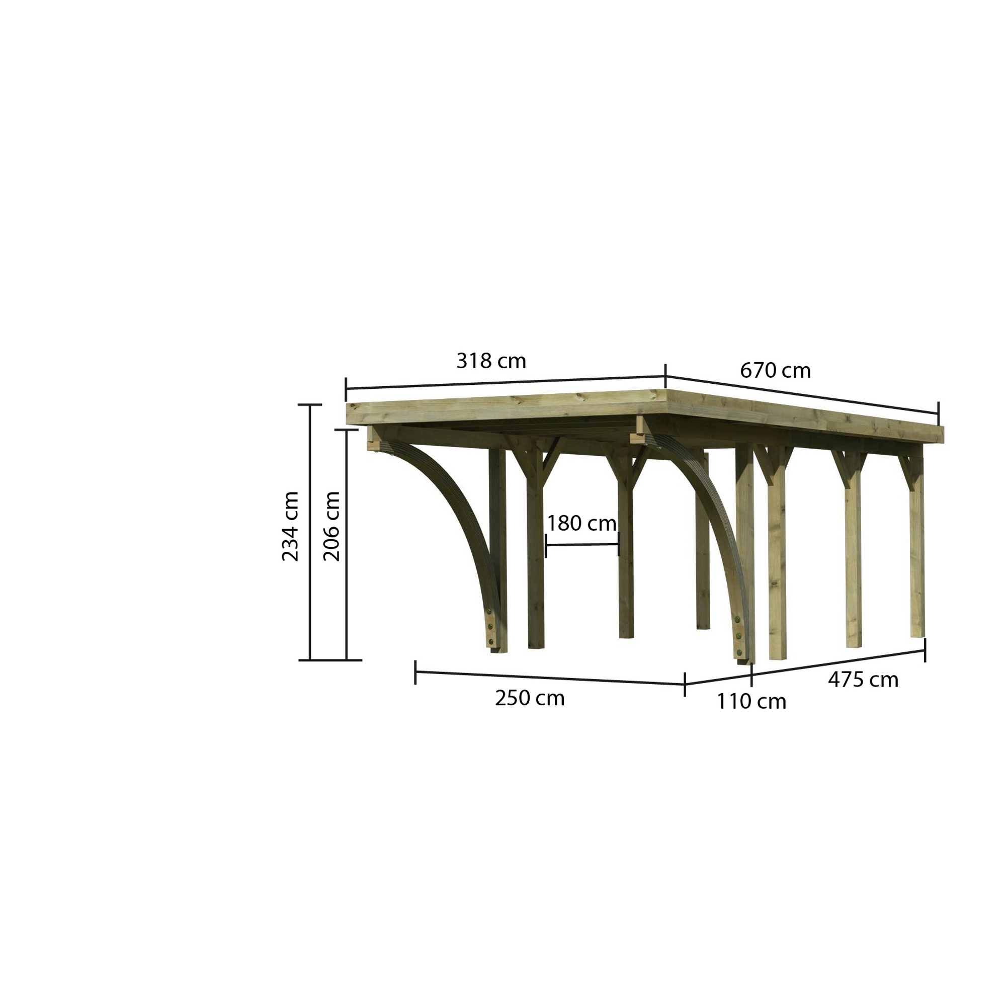 Einzelcarport 'Classic 2' 318 x 670 cm Kiefer KDI PVC-Dach, mit zwei Einfahrtsbogen + product picture