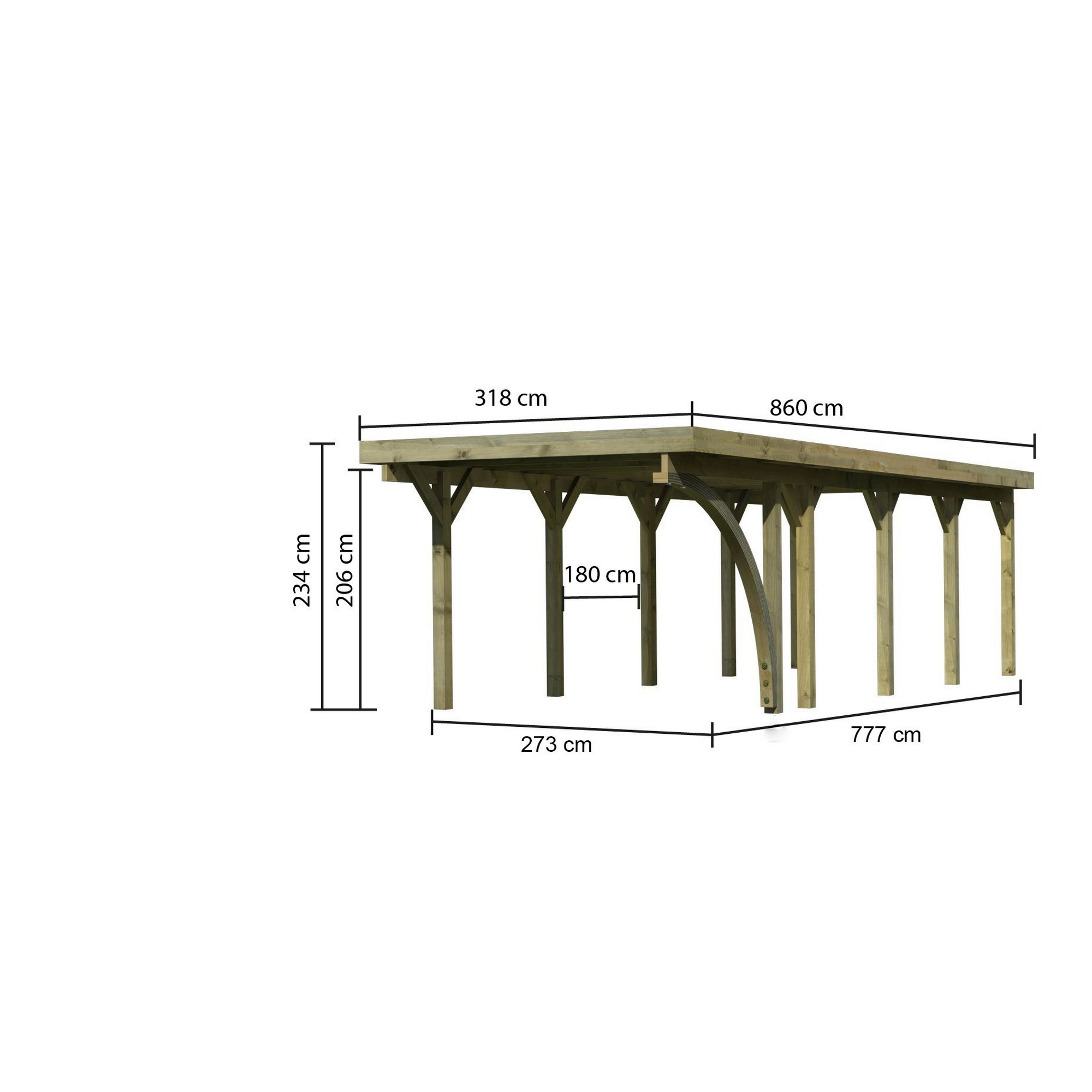Einzelcarport 'Classic 3' 318 x 860 cm Kiefer KDI PVC-Dach, mit einem Einfahrtsbogen + product picture