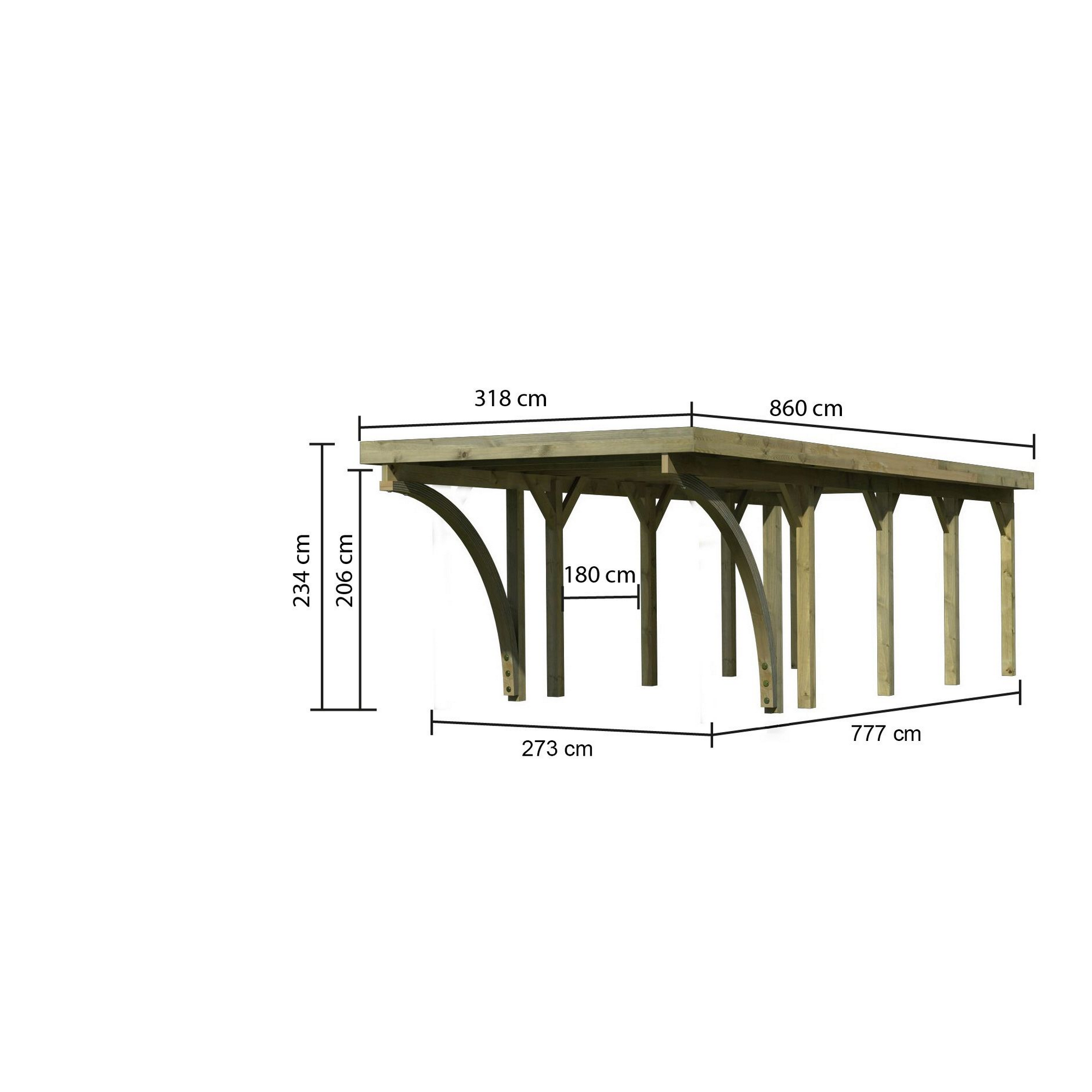 Einzelcarport 'Classic 3' 318 x 860 cm Kiefer KDI PVC-Dach, mit zwei Einfahrtsbogen + product picture
