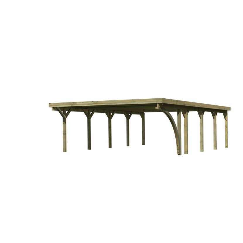 Holzcarport mit Flachdach.