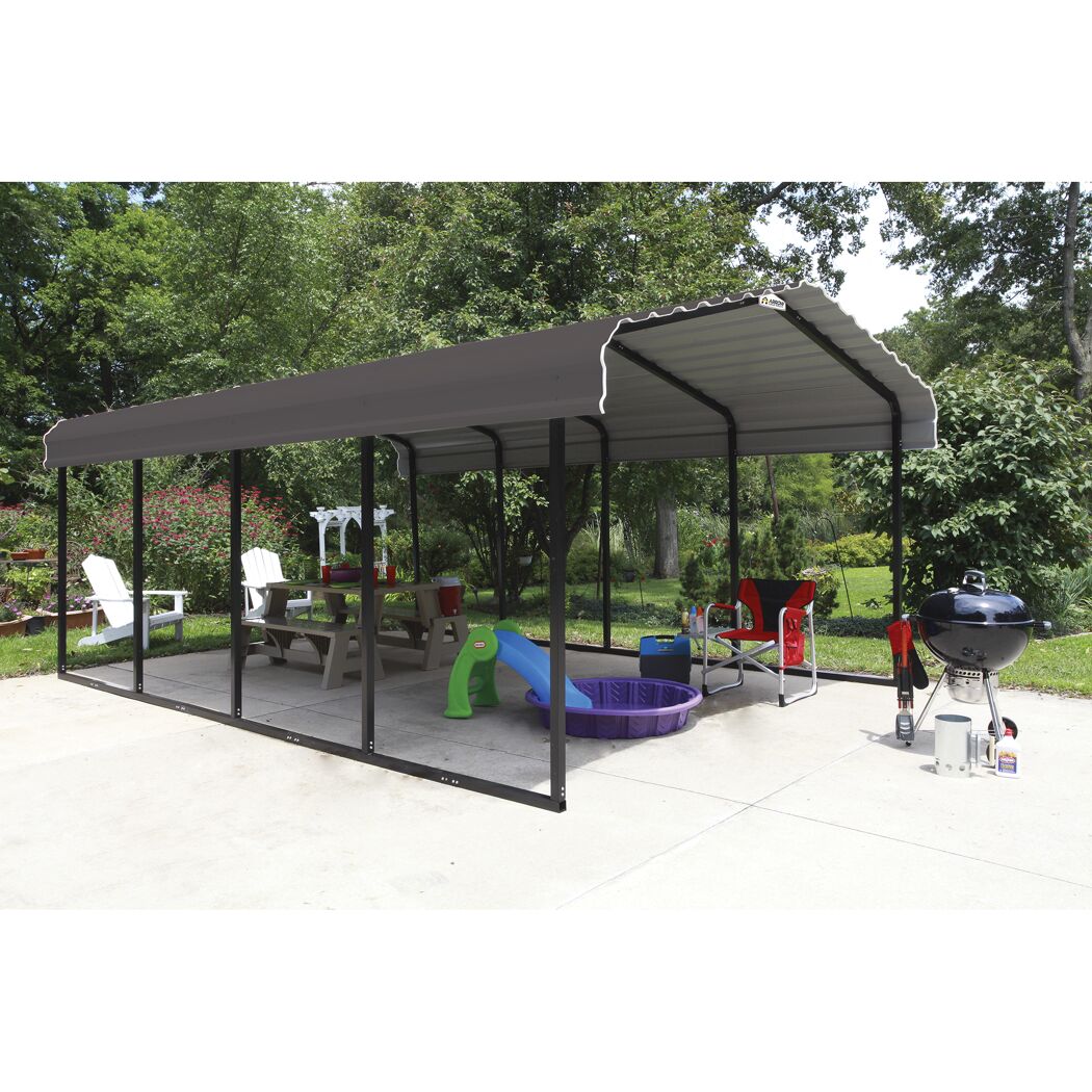 Carport 'Rom' mit Walmdach grau Stahl 600 x 370 x 260 cm