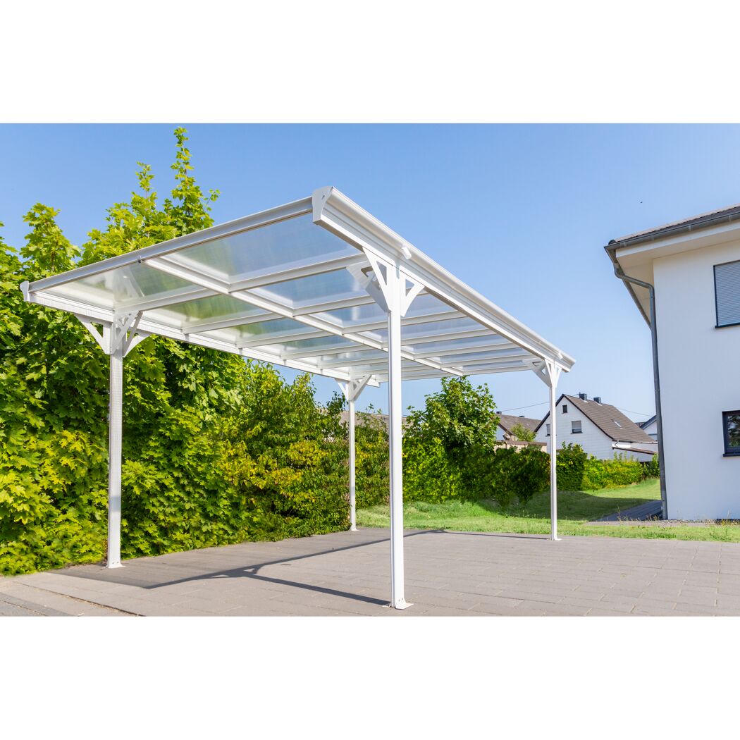 Carport 'Helsinki' mit Flachdach weiß Metall 503 x 305 x 232 cm