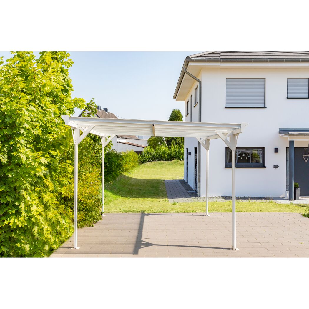 Carport 'Helsinki' mit Flachdach weiß Metall 503 x 305 x 232 cm