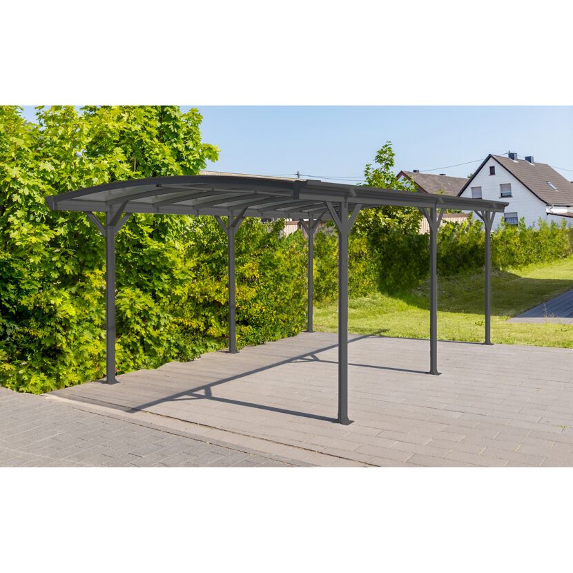 Anthrazitfarbener Carport mit Rundbogen