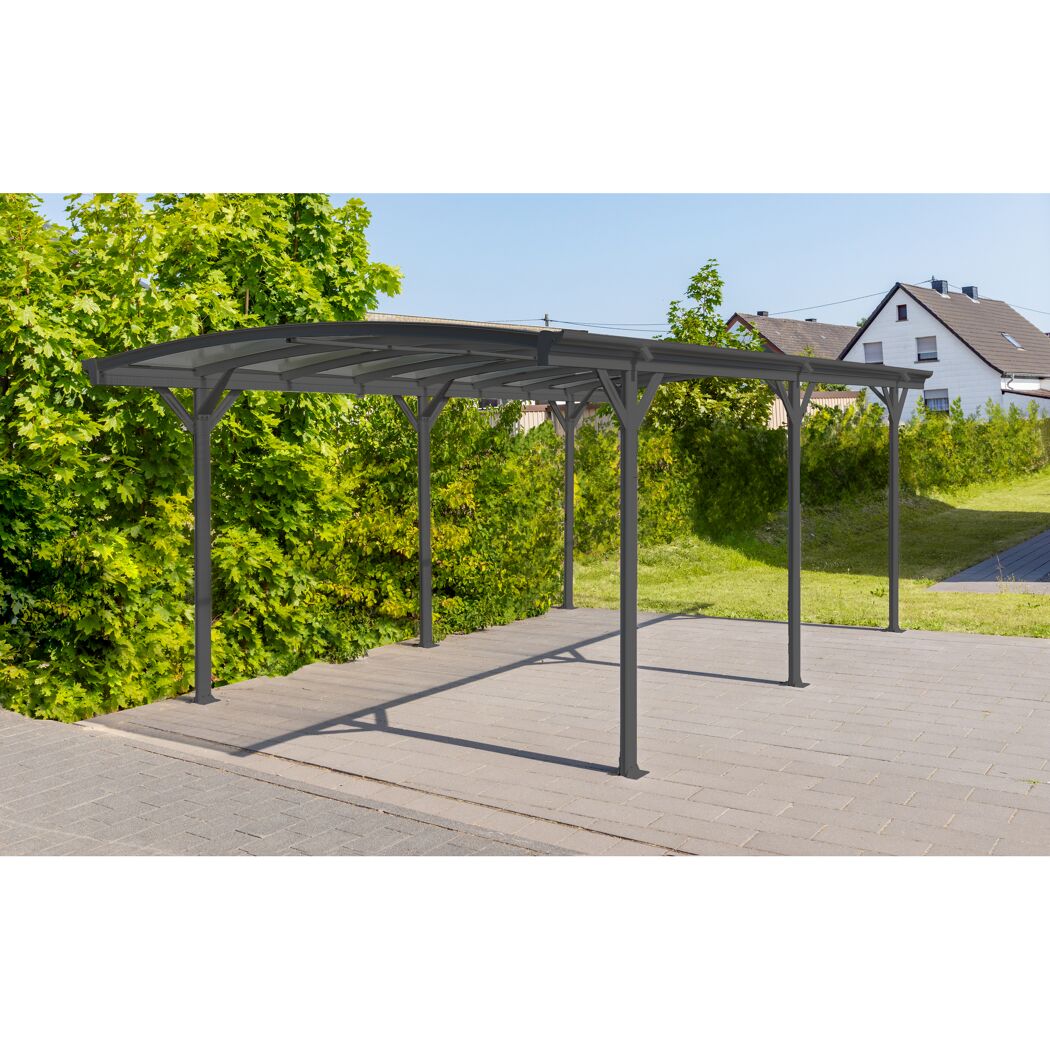 Anthrazitfarbener Carport mit Rundbogen