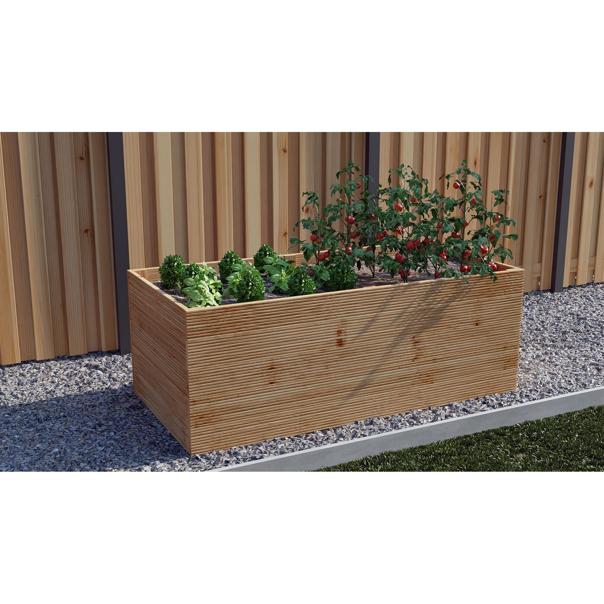Holz-Hochbeet mit Tomaten und Kräutern