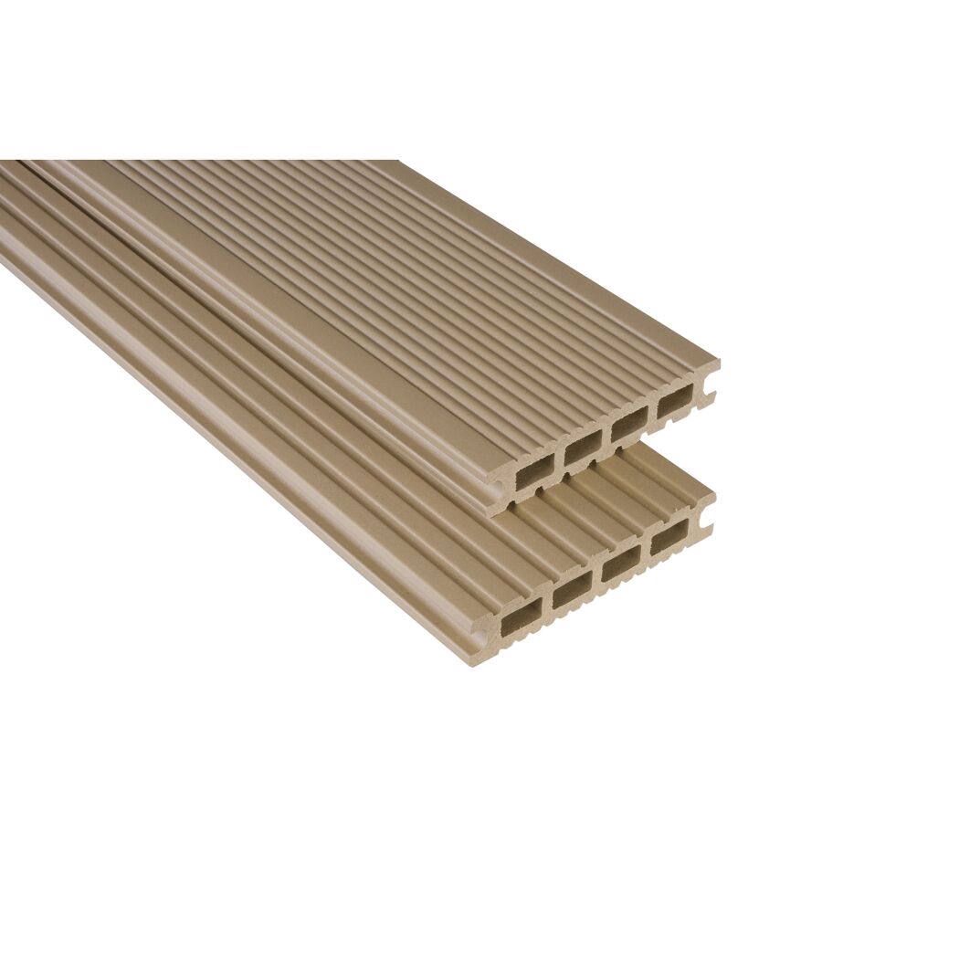 Zwei beige WPC-Terrassendielen