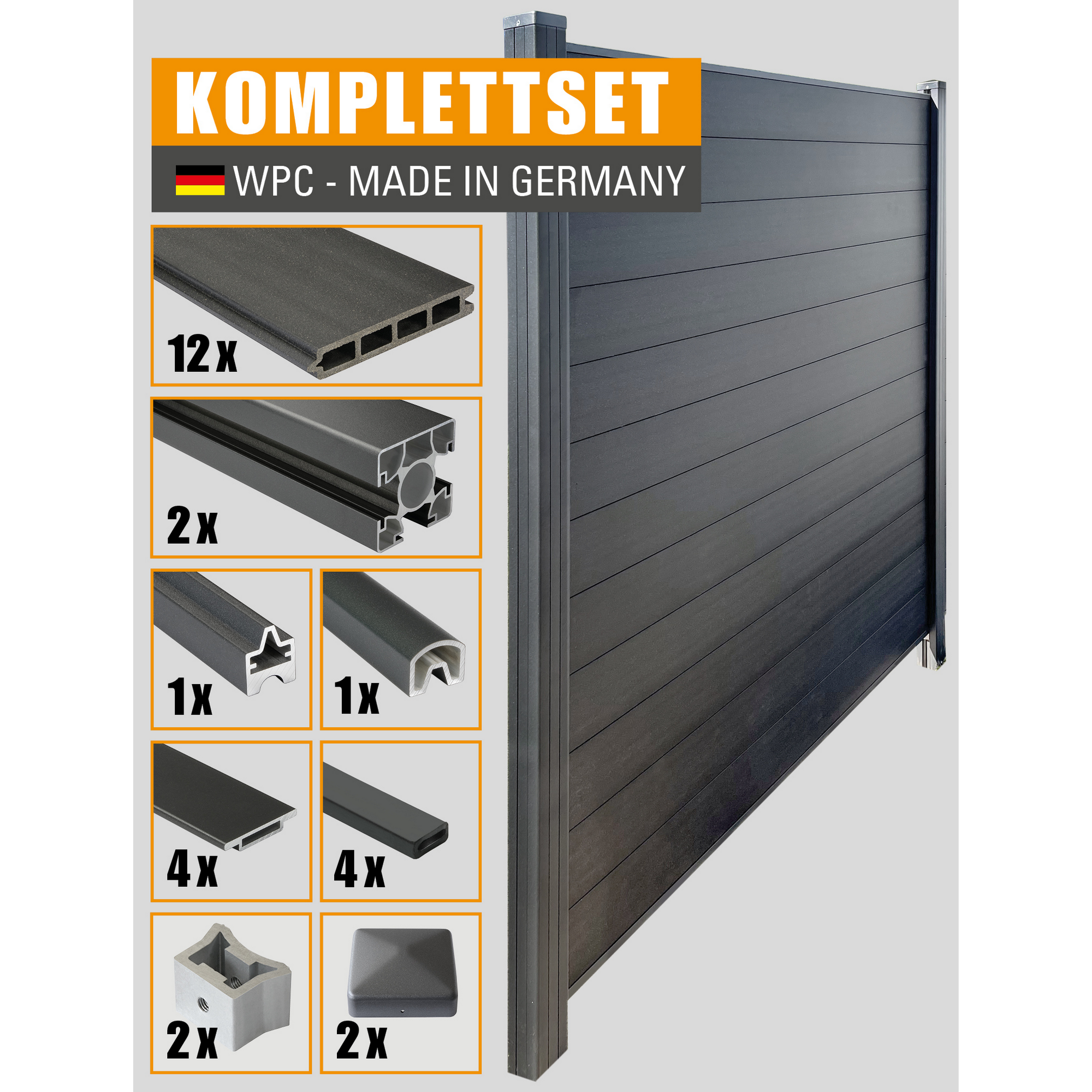 WPC-Sichtschutzzaun 'Premium' Startermodul anthrazit matt 178 x 188 cm, 2 Pfosten + product picture