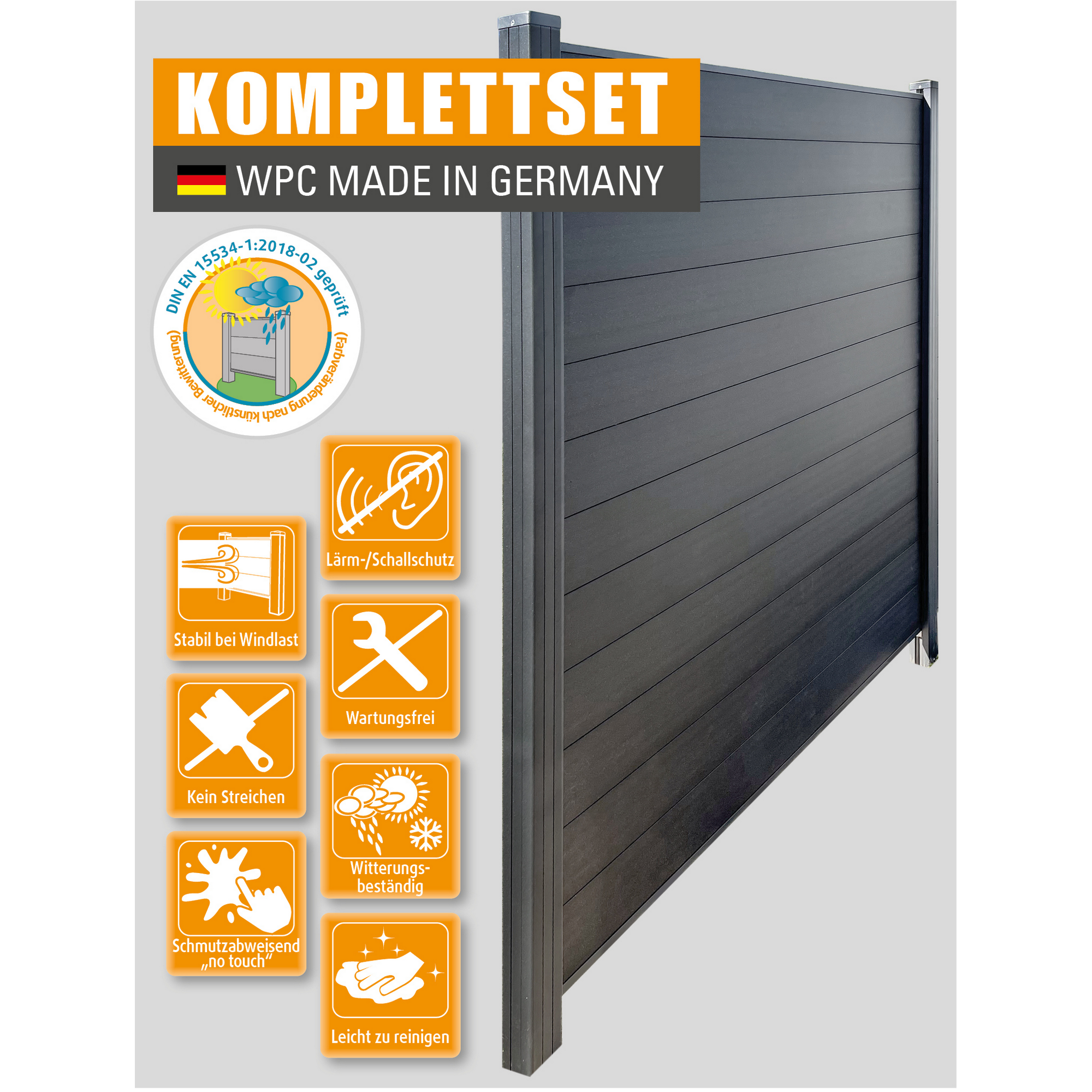WPC-Sichtschutzzaun 'Premium' Startermodul anthrazit matt 178 x 188 cm, 2 Pfosten + product picture