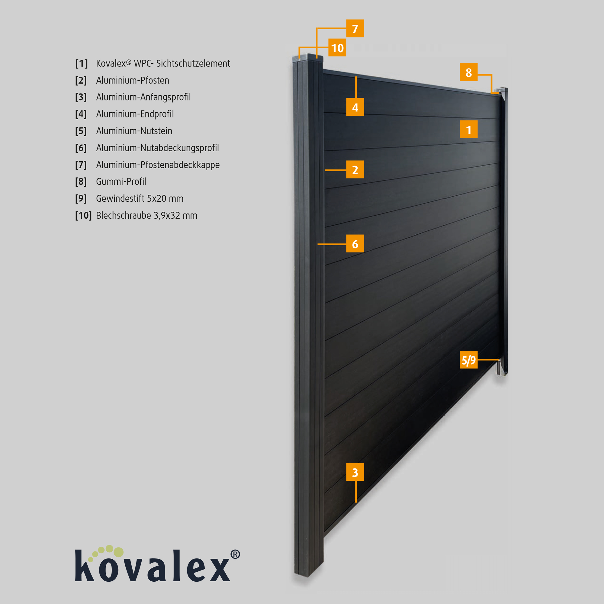 WPC-Sichtschutzzaun 'Premium' Startermodul anthrazit matt 178 x 188 cm, 2 Pfosten + product picture