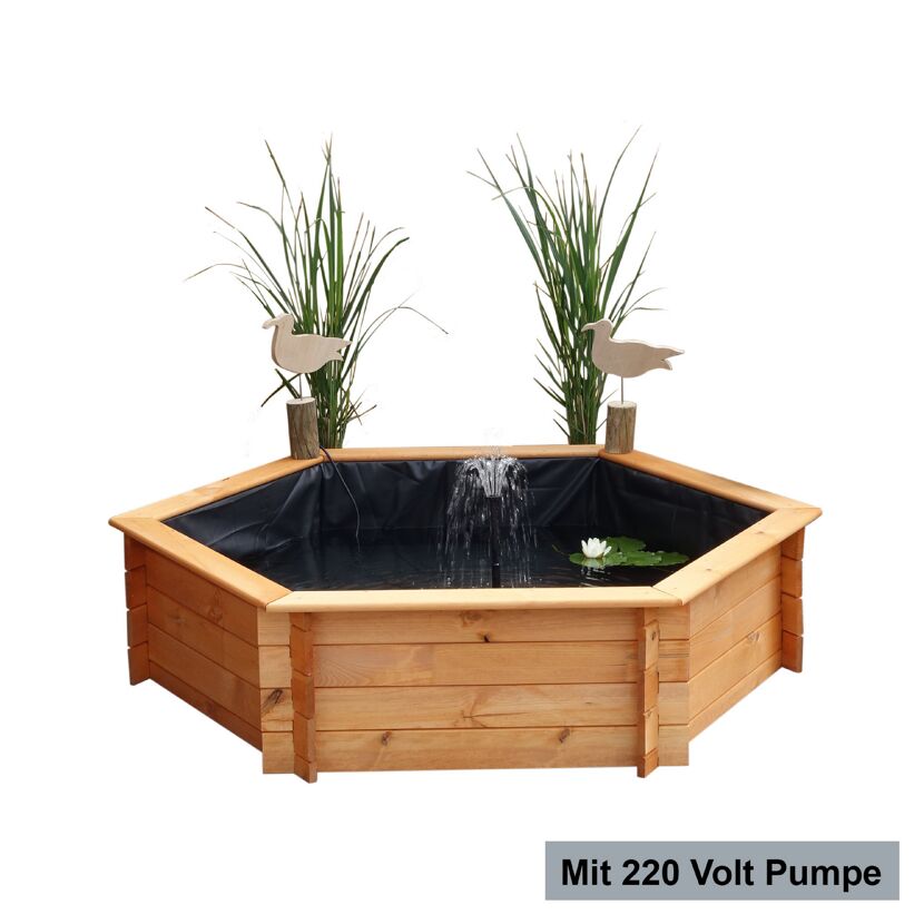 Sechseckiger Holz-Hochteich mit Pumpe