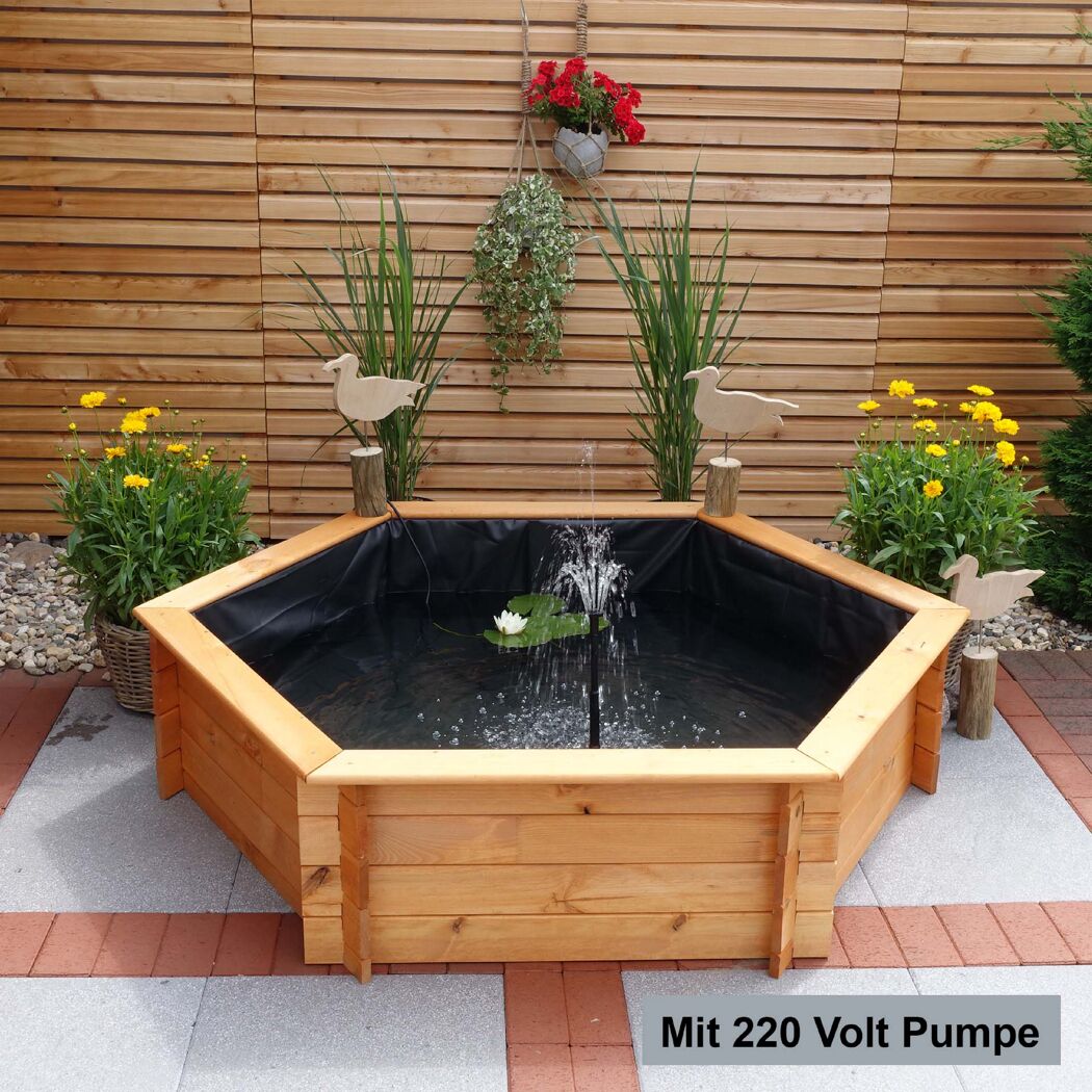 Sechseckiger Holz-Hochteich mit Pumpe