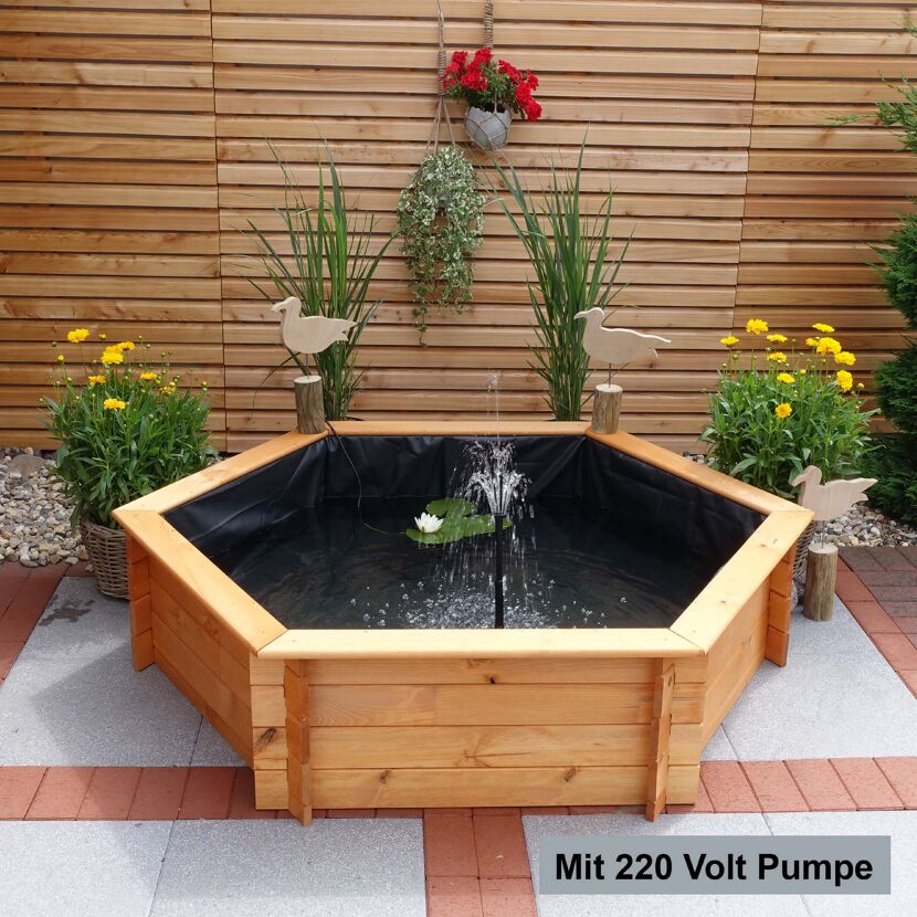 Sechseckiger Holz-Hochteich mit Pumpe