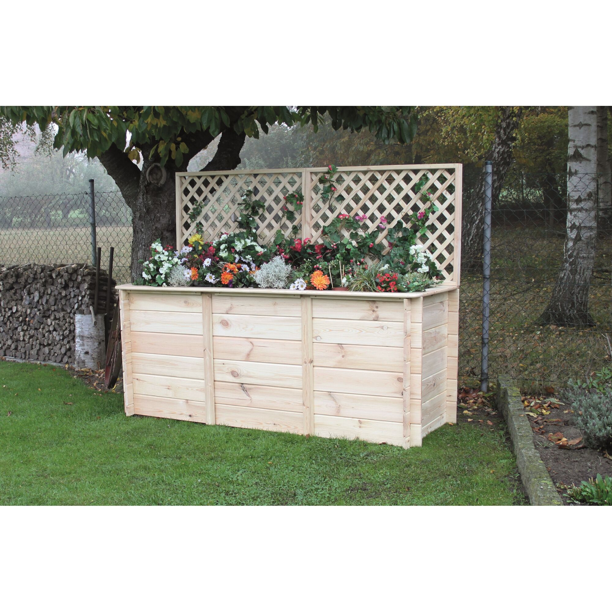 Holzblumenkasten mit Rankgitter