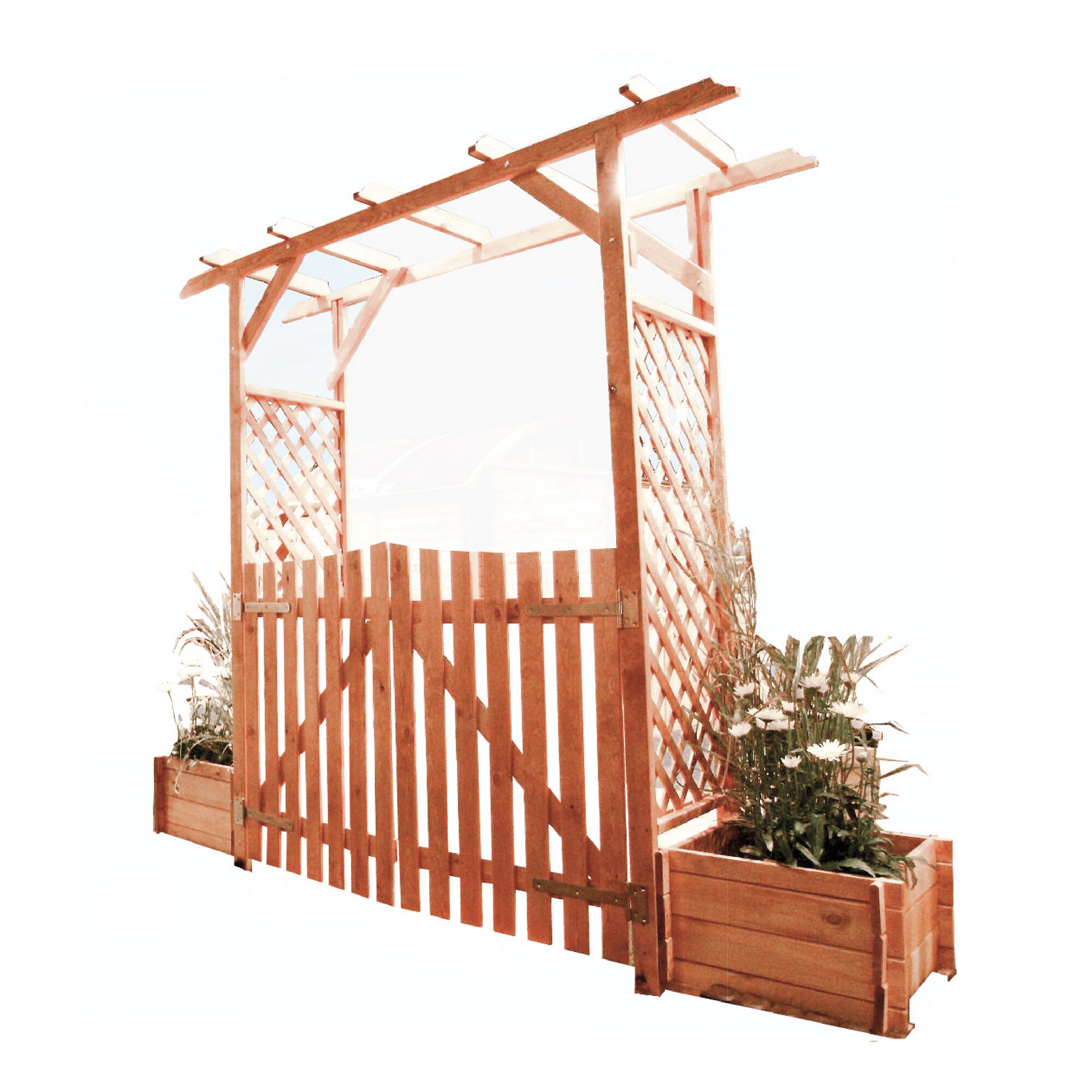 Gartenzaun mit Tür und Rankgitter