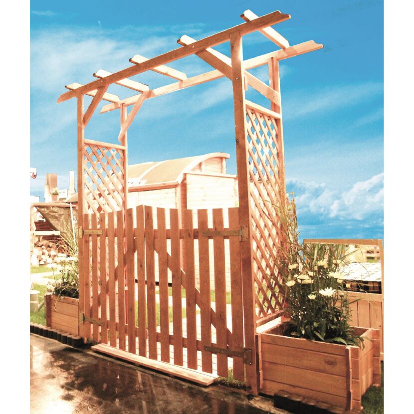 Gartenpergola aus Holz mit Tor
