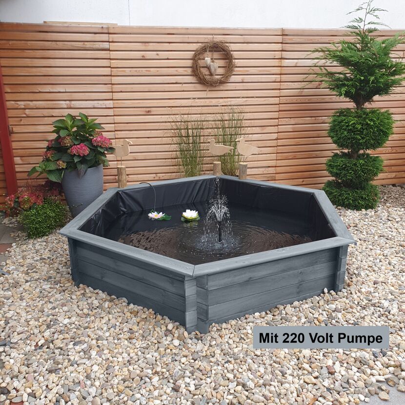 Sechseckiger Hochteich mit Pumpe