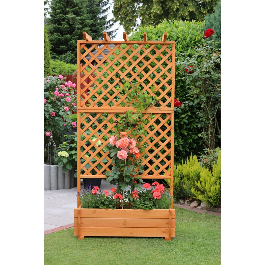 Holzblumenkasten mit Rankgitter