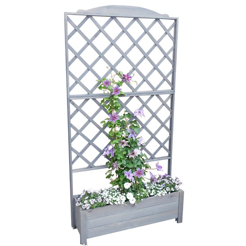 Grauer Rankkasten mit Blumen