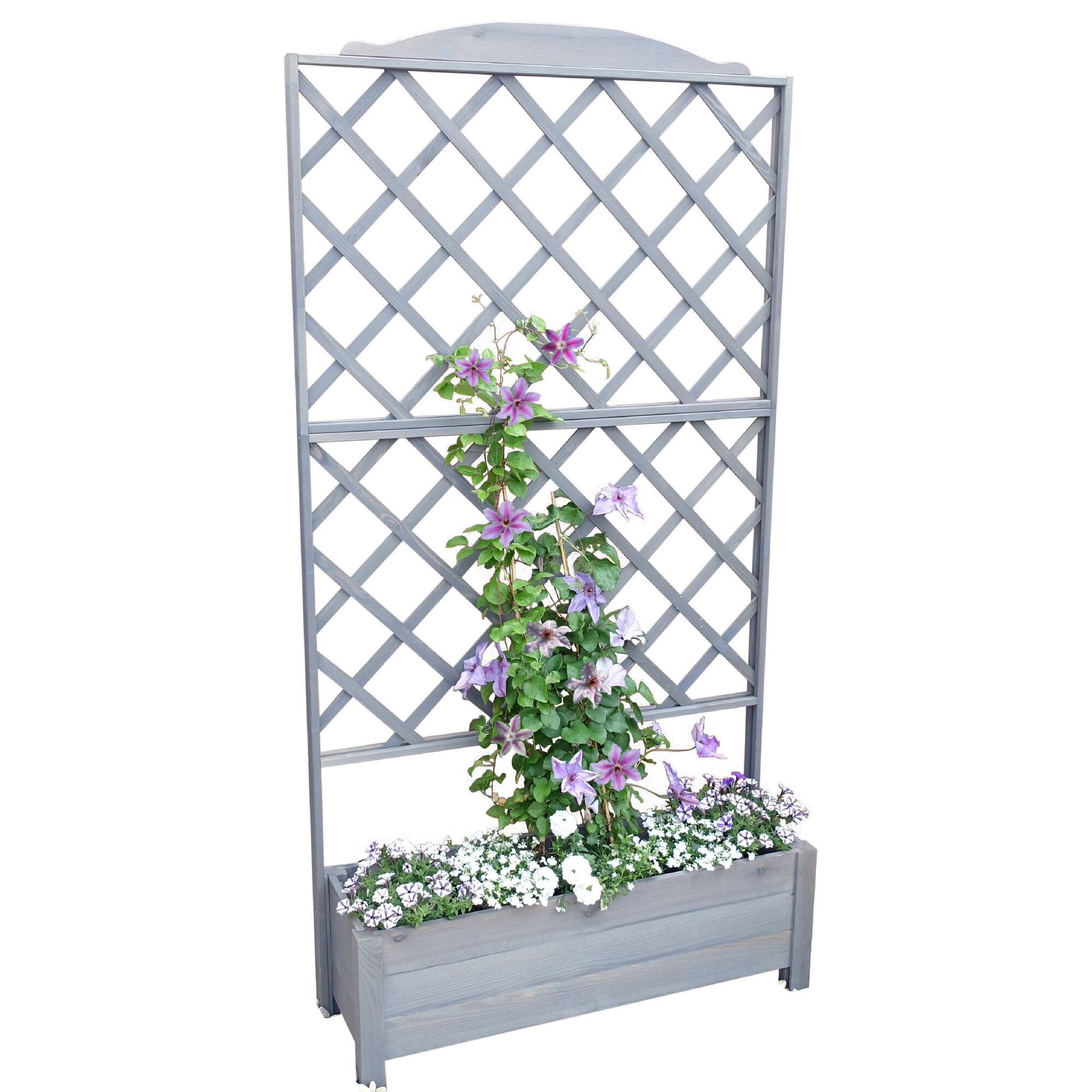 Grauer Rankkasten mit Blumen