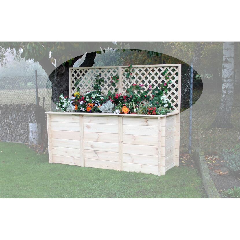Holzblumenkasten mit Rankgitter