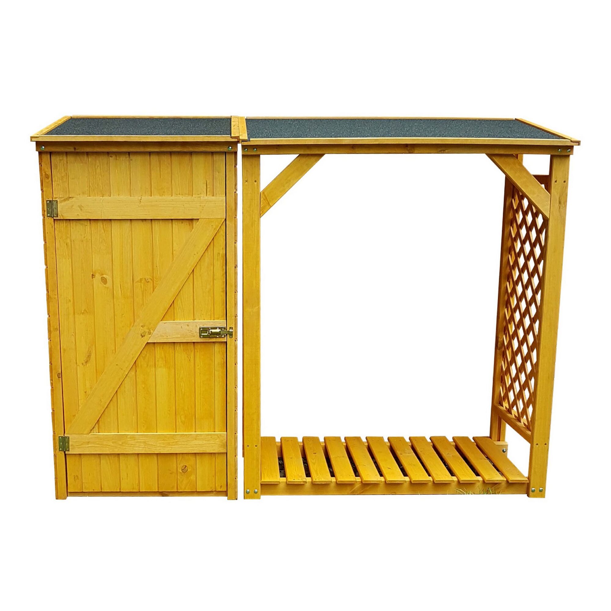 Holzlager mit Dach und Tür