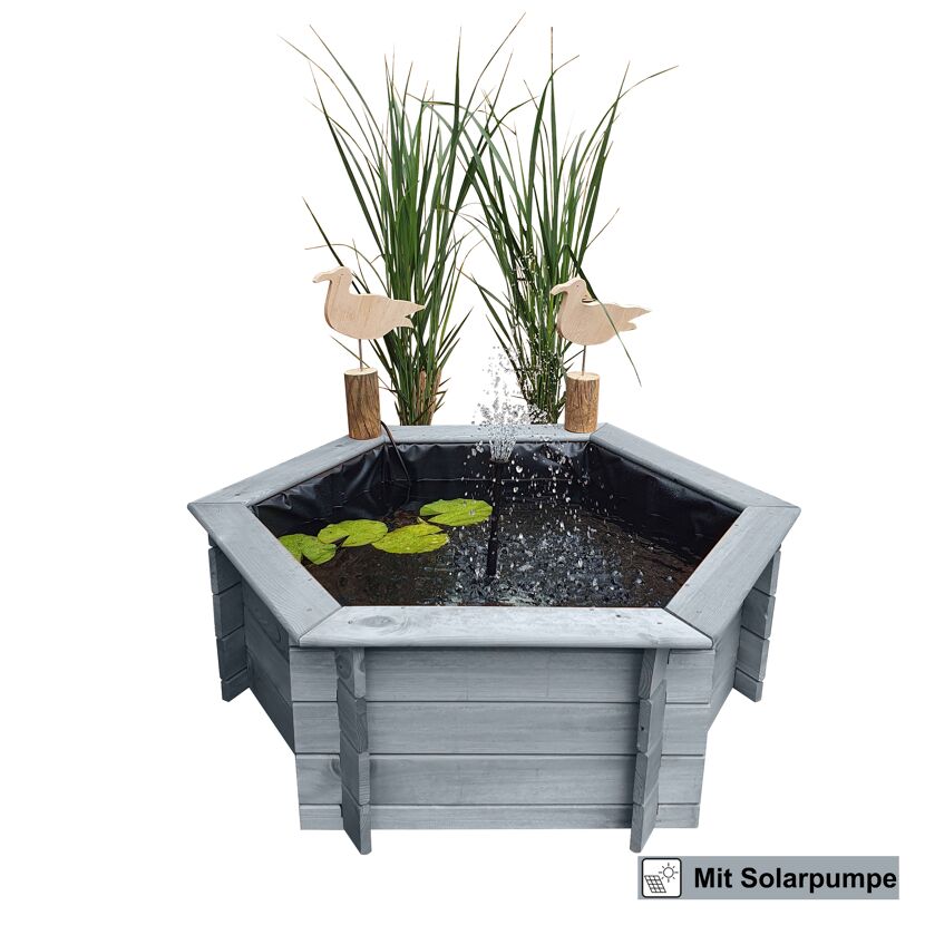 Sechseckiger Hochteich mit Solarpumpe